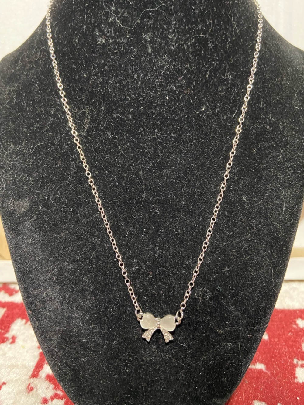 Delicate Silver Tone Bow Pendant Necklace - Women Jewelry